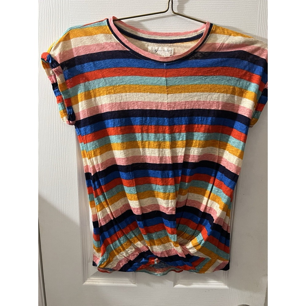 Lou‎ & Grey Striped Linen Short Sleeve Top Women's Size XS Multicolor
